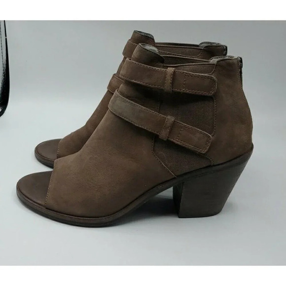 Eileen Fisher Womens List Ankle Boots Peep Toe Brown Leather Block Heel Size 9 - Picture 4 of 12